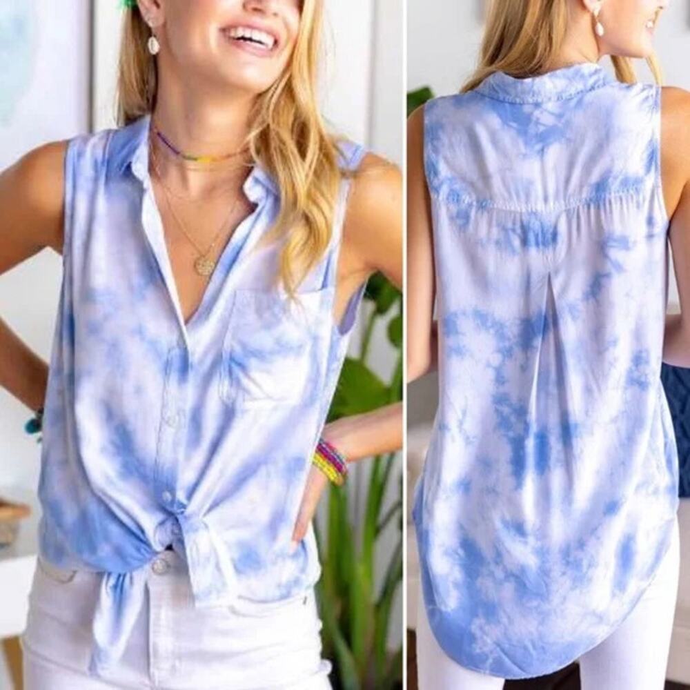 BeachLunchLounge TopTie Dye Hi Lo Button Up Sleeveless Shirt, Coverup, Sx XS